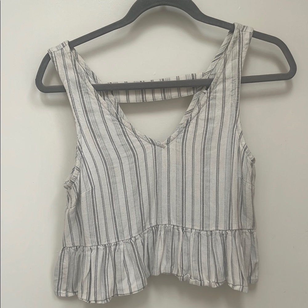 Striped V-Neck Ruffle Hem Tank Top